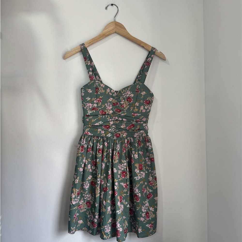 OG Collective Floral Ruched Green Girly Spring Mini Dress